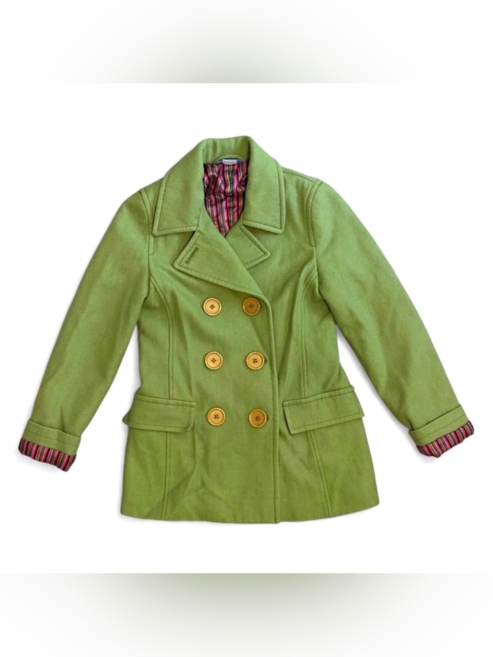 Women’s Y2K dELiA*s Green Wool Blend Double Breasted Peacoat Striped Interior XS